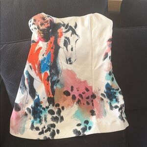 Anthropologie Strapless Dress with Horse Print in White and Multicolor